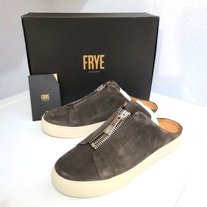 FRYE Lena Zip Up Mules Slip-On Sneakers in Grigio Gray Suede Color